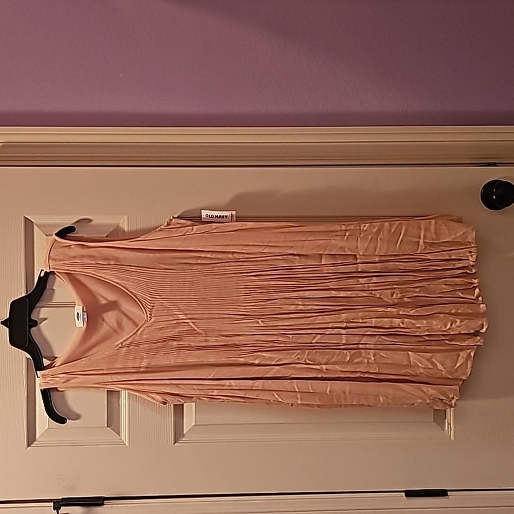 Peach, pleated dress